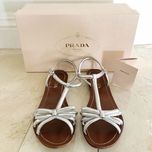Prada Bow T Strap Sandals